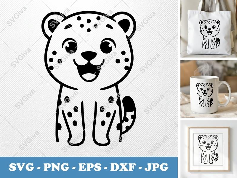 Cheetah SVG, Cute Cartoon Safari Animal, Laughing Face, Spots | PNG EPS DXF for Cricut, Silhouette, Vinyl Decals, Kids Crafts