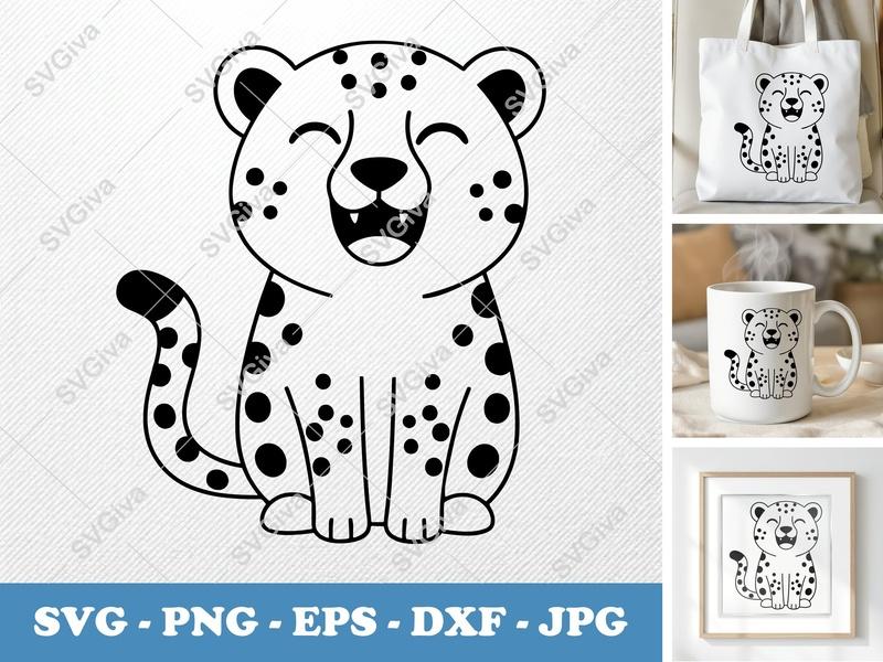 Cheetah SVG | Cute Laughing Leopard Cut File | Animal Clipart | PNG EPS DXF for Cricut & Silhouette
