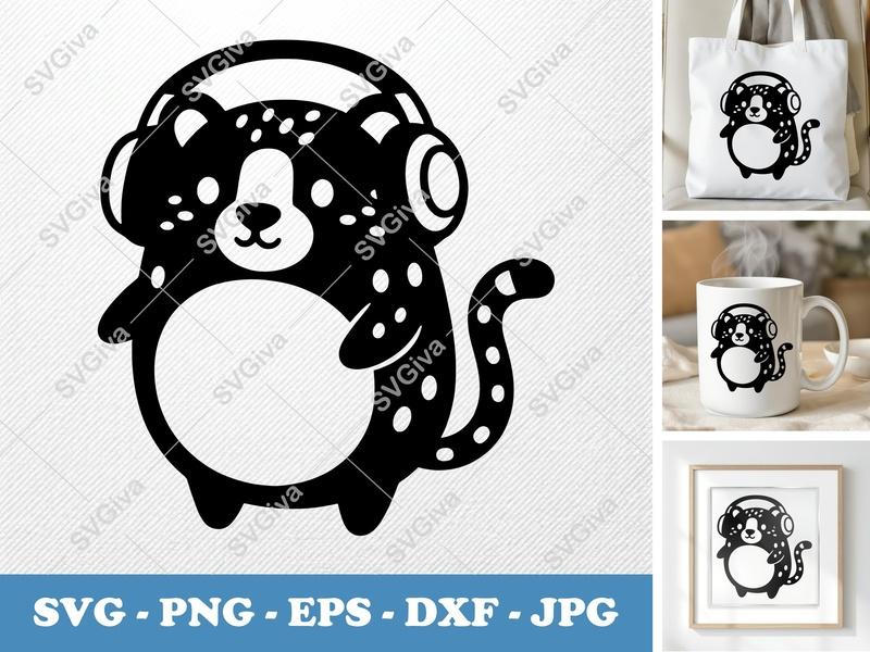 Cheetah SVG, DJ Cheetah with Headphones, Wild Animal Cut File, Modern Clean Design | PNG EPS DXF for Cricut Silhouette