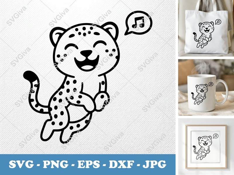 Cheetah SVG, Puffy & Soft Smiling Cheetah Cut File | PNG DXF EPS | Cricut Silhouette Design | Happy Animal Vector