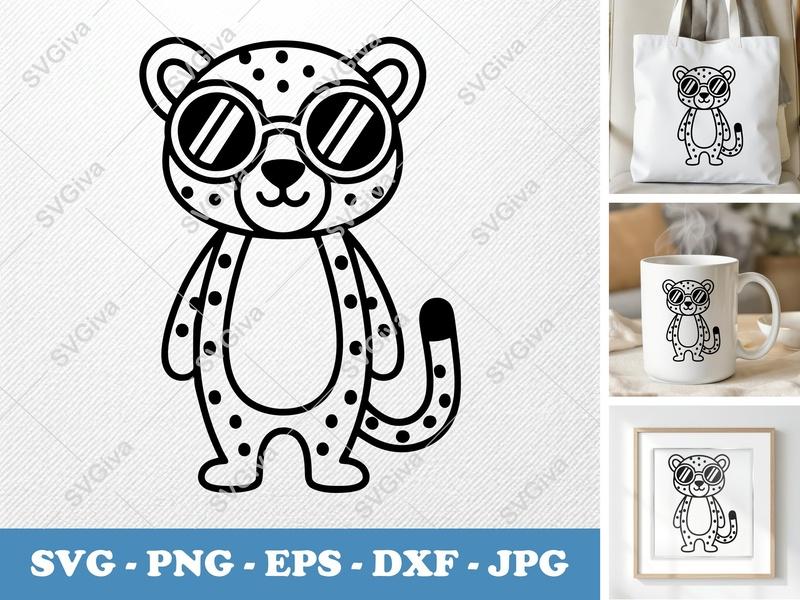 Cheetah Wearing Sunglasses SVG PNG DXF EPS | Cricut Silhouette Cut File