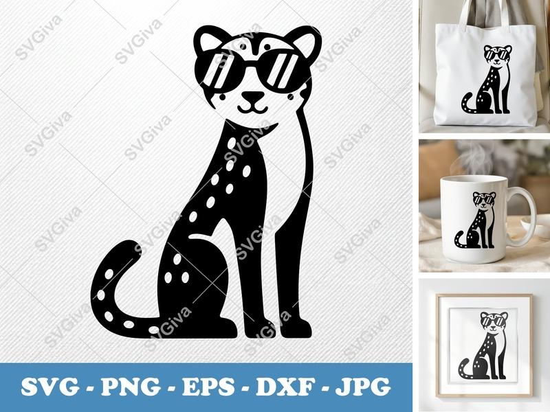 Cheetah Wearing Sunglasses SVG | Puffy Soft Forms Cut File | PNG DXF EPS | Cricut Silhouette Vector