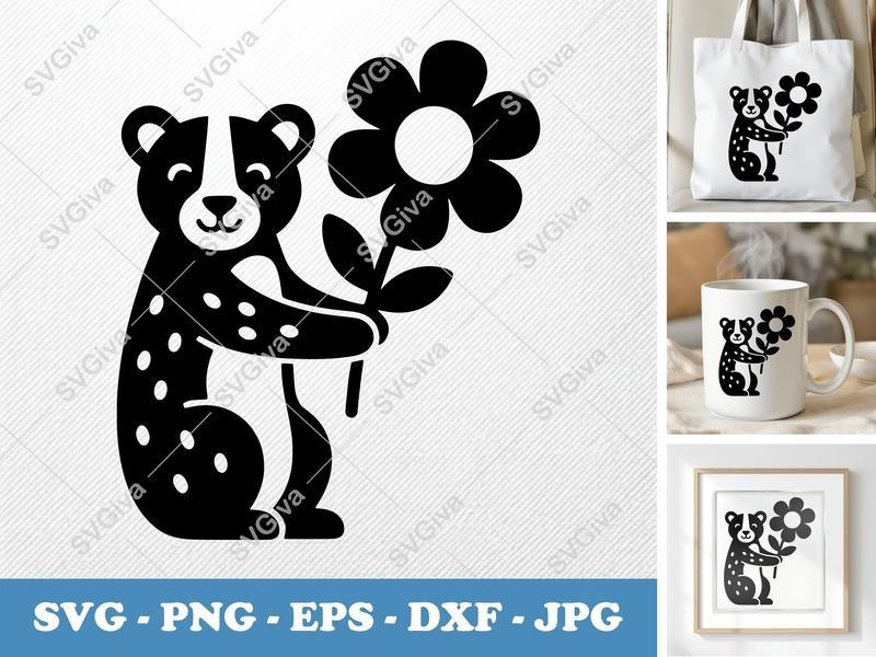 Cheetah with Flower SVG | Puffy Animated Style | PNG DXF EPS | Cricut Silhouette File
