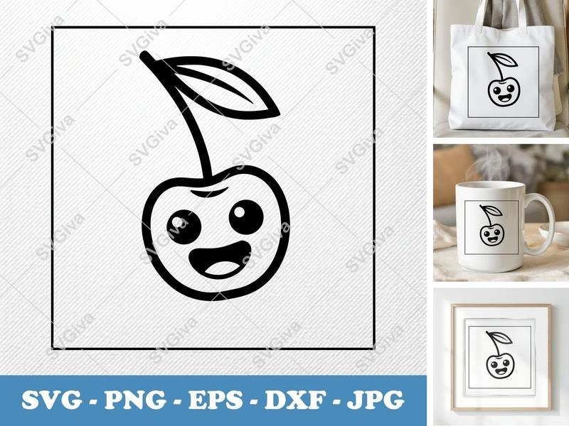 Cherry Kawaii SVG | Cute Fruit Outline PNG, EPS, DXF | Cricut & Silhouette Cut File | Modern Clean Design