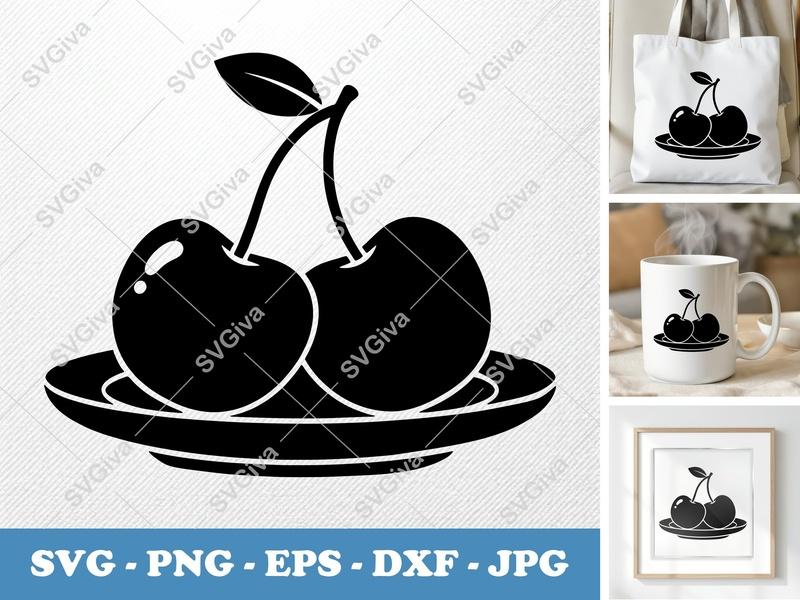 Cherry on a Plate SVG | Puffy Soft Forms Cut File | PNG DXF EPS for Cricut & Silhouette