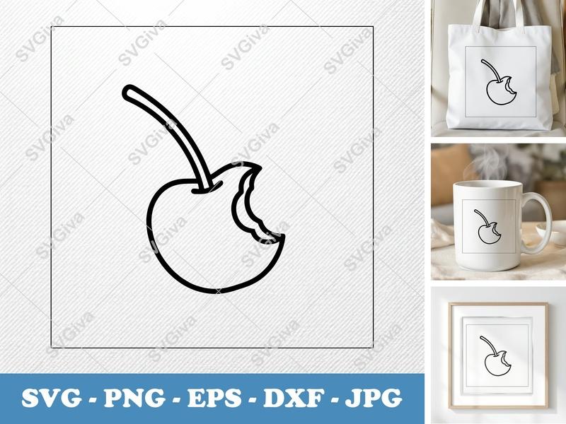 Cherry Partially Eaten SVG | Minimalist Line Art | PNG DXF EPS | Cricut Silhouette File