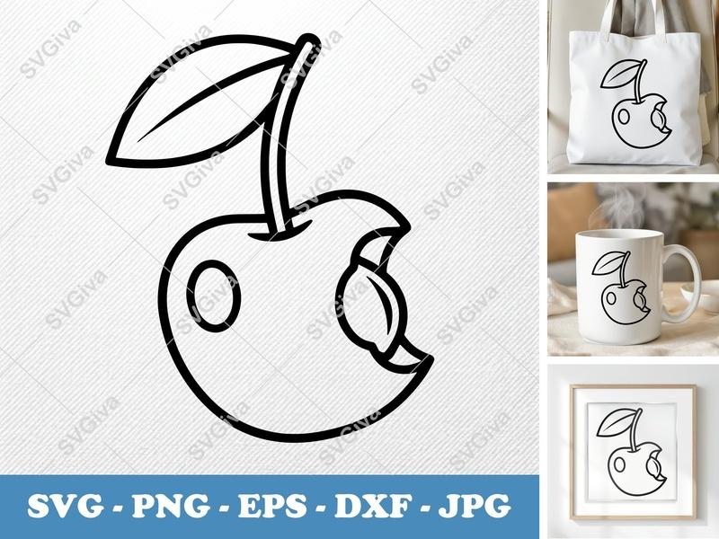 Cherry Partially Eaten SVG PNG DXF EPS | Fruit Cut File Cricut Silhouette Food