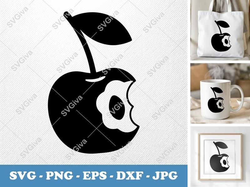 Cherry SVG, Bitten Fruit | Modern Clean Design, Bitten Apple Look | PNG EPS DXF for Cricut & Silhouette Cut File