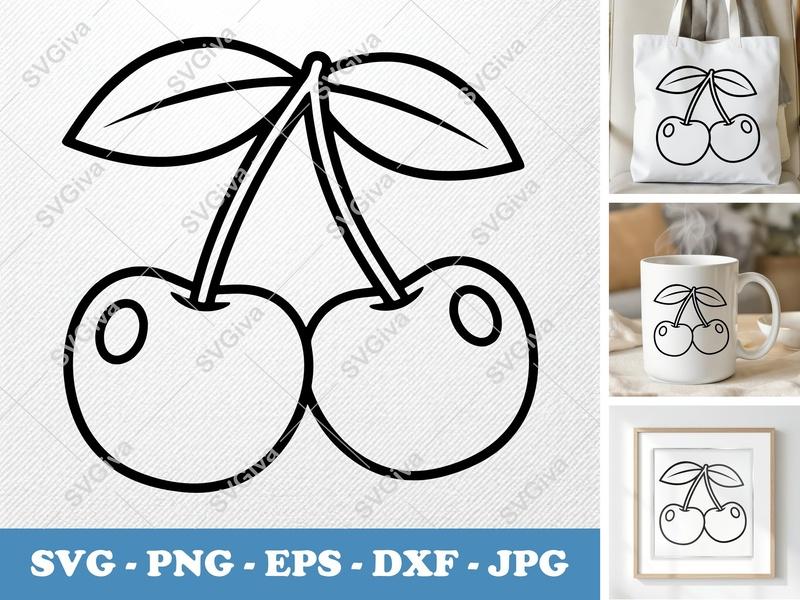 Cherry SVG | Fruit Food Cut File PNG DXF EPS Cricut Silhouette
