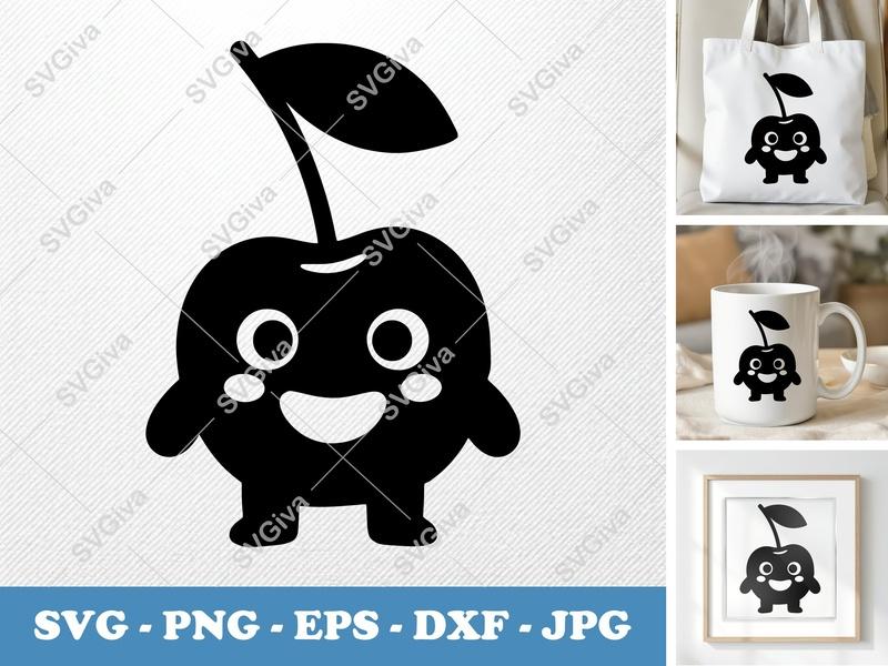 Cherry SVG Kawaii Cute Fruit, Modern Clean Design | PNG EPS DXF | Cricut Silhouette Cut File