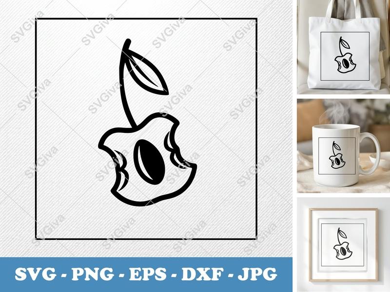 Cherry SVG, Modern Bitten Fruit | PNG EPS DXF | Cricut & Silhouette Cut File | Funny Food Vector Clipart