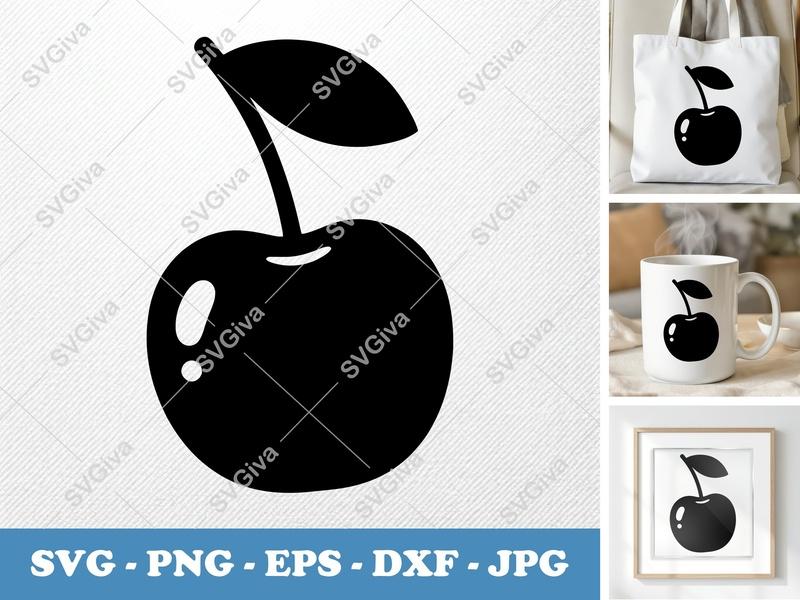 Cherry SVG, Modern Fruit Clipart, Minimalist Berry Silhouette, PNG EPS DXF | Cricut & Silhouette Cut File