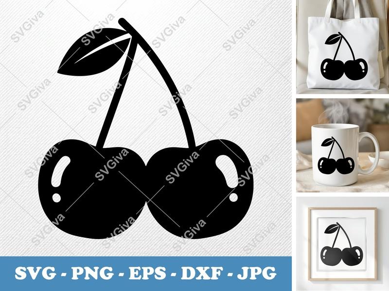 Cherry SVG, Modern Fruit Clipart, Sweet Berry Design | PNG EPS DXF for Cricut & Silhouette, Digital Cut File