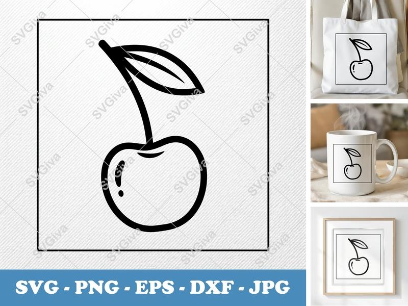 Cherry SVG, Modern Fruit Cut File, Simple Berry Design, PNG EPS DXF, Cricut Silhouette Vector Art