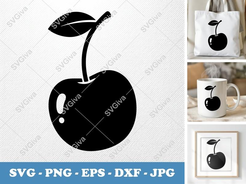 Cherry SVG | Pillow-Soft Puffy Fruit Design | PNG DXF EPS | Cricut Silhouette Cut File
