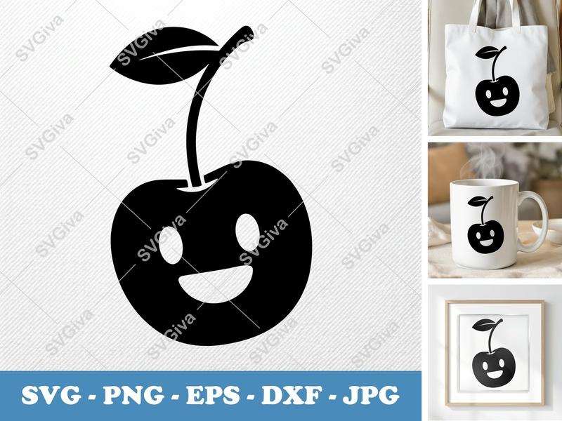 Cherry with Smiling Face SVG, Puffy Pillow-Soft Forms, PNG DXF EPS | Cricut Silhouette File