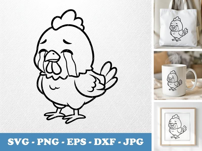 Chicken crying, Oversized head, stubby features SVG, PNG, EPS, DXF, Cricut Cut File, Animal Clipart, Vector Design