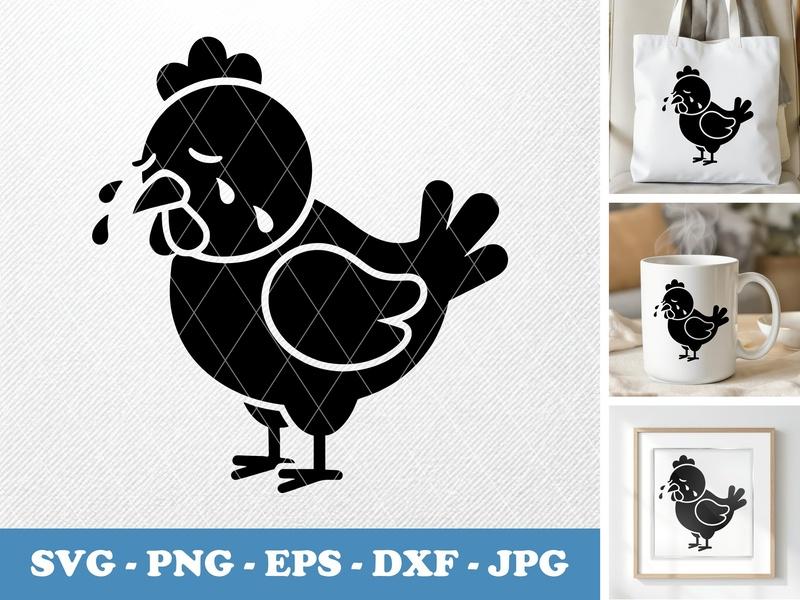 Chicken Crying Round Shapes SVG, PNG, EPS, DXF, Cricut Cut File, Silhouette Clipart, Vector Design, Sad Hen Svg Files