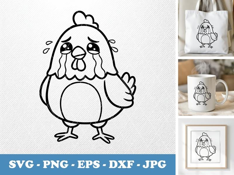 Chicken crying Rounded SVG, Friendly Bean-Shaped Cut File, Cute Animal Clipart, Cricut Silhouette Svg Png Dxf Eps Files