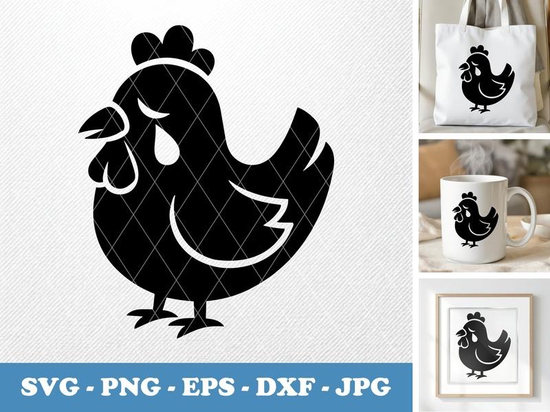 Chicken crying SVG, Black Silhouette Clip Art, Farm Animal Cut File, Cricut Design, Poultry Vector, Svg Files, Png Dxf Eps