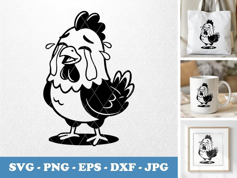 Chicken crying SVG, Oversized Head Style, Expressive Silhouette, PNG EPS DXF, Cricut Cut File, Animal Clipart Vector