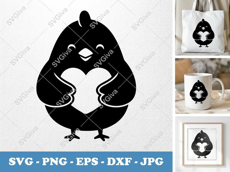 Chicken Holding Heart SVG PNG DXF EPS | Cricut Silhouette Cut File Vector Design