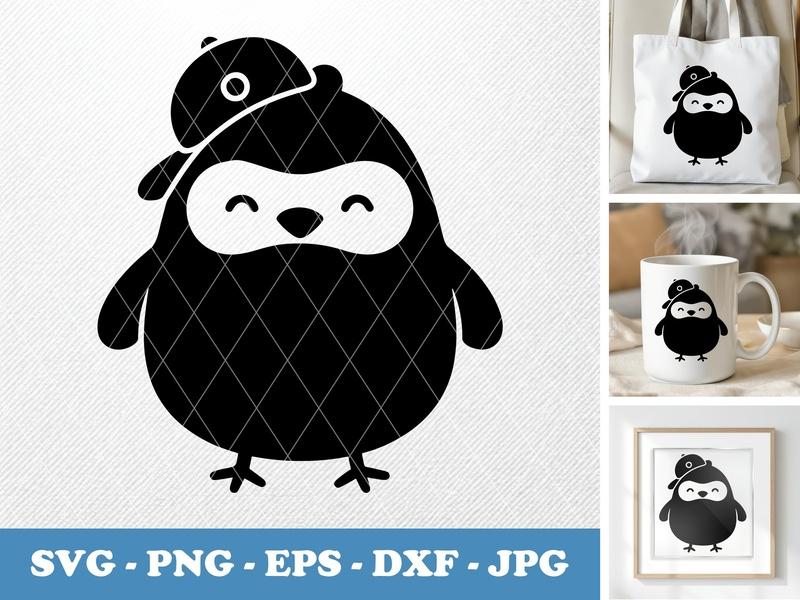 Chicken in a cap Puffy SVG, Cute Animal Cut File, Cricut Silhouette Svg Files, PNG DXF EPS, Clipart, Vector Design