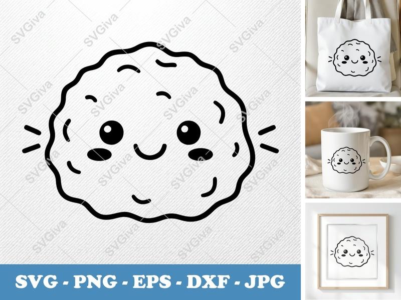 Chicken Nuggets SVG Happy Face | Puffy Shape Inflated Pillow-Soft | PNG DXF EPS | Cricut Silhouette Cut File