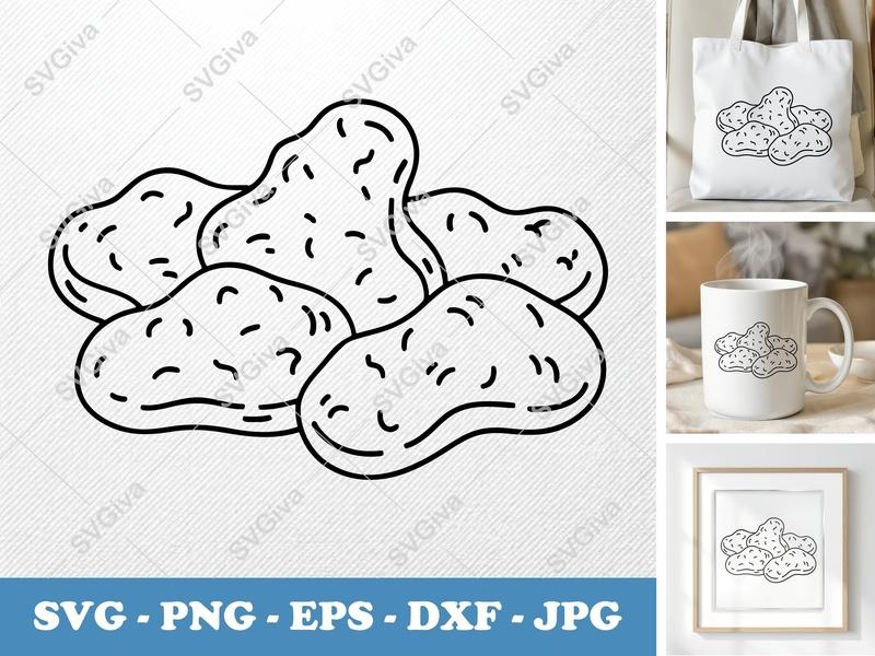 Chicken Nuggets SVG | Modern Clean Food Clip Art | PNG EPS DXF for Cricut, Silhouette | Fast Food Outline