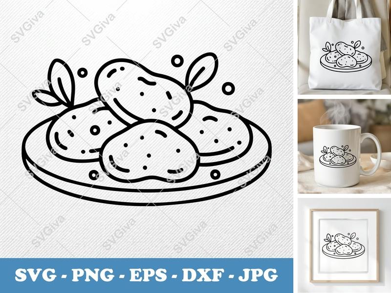 Chicken Nuggets SVG | Outline Clipart, Food Cut File, Modern Design | PNG, EPS, DXF for Cricut & Silhouette | Fast Food Vector