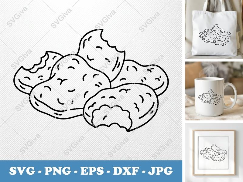Chicken Nuggets SVG | Outline Line Art | Bitten Food Clipart | PNG EPS DXF for Cricut Silhouette T-Shirt Design