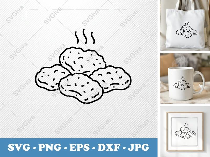 Chicken Nuggets SVG | Rounded Friendly Bean-Shaped Cut File | PNG, DXF, EPS for Cricut & Silhouette