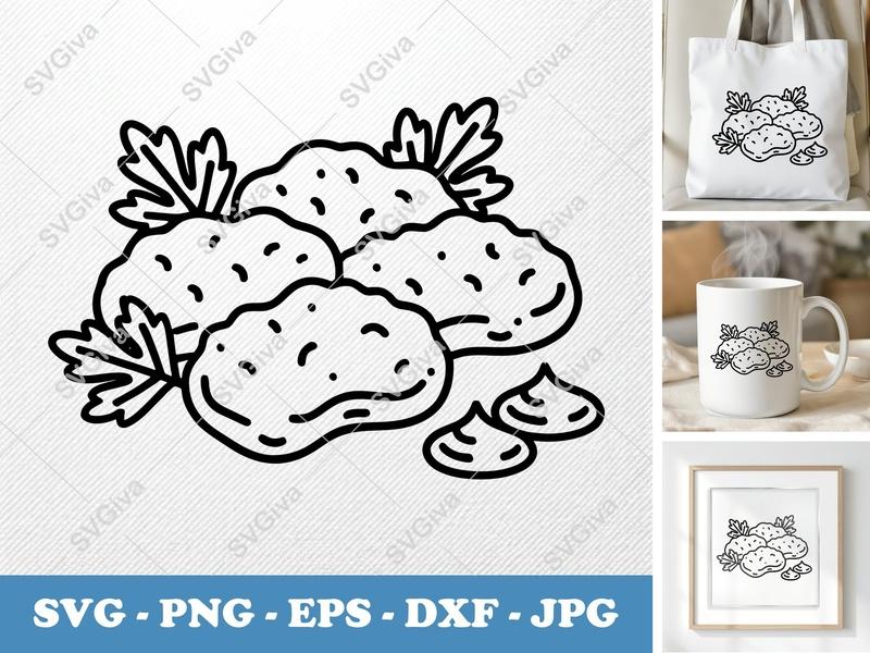 Chicken Nuggets with garnish SVG | Friendly Bean-Shaped Design | PNG DXF EPS | Cricut Silhouette File