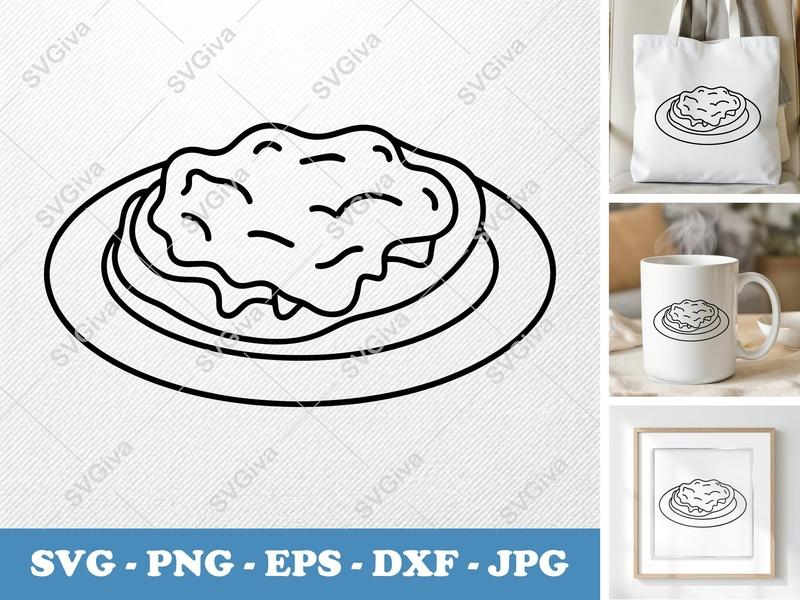 Chicken Parmesan on a Plate SVG | Friendly Bean-Shaped Food Outline | PNG DXF EPS | Cricut Silhouette File