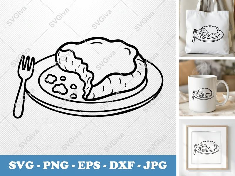 Chicken Parmesan partially eaten SVG | Puffy Pillow Soft Shapes | PNG DXF EPS | Cricut Silhouette Kitchen Food Cut File