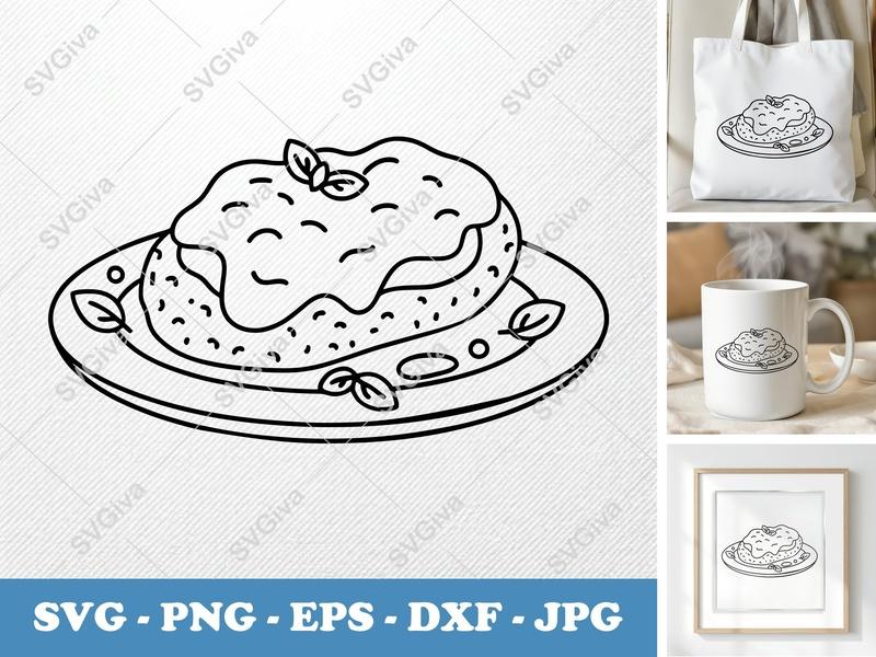 Chicken Parmesan SVG, Modern Clean Design, Food Outline, PNG, EPS, DXF for Cricut & Silhouette, Kitchen Decor