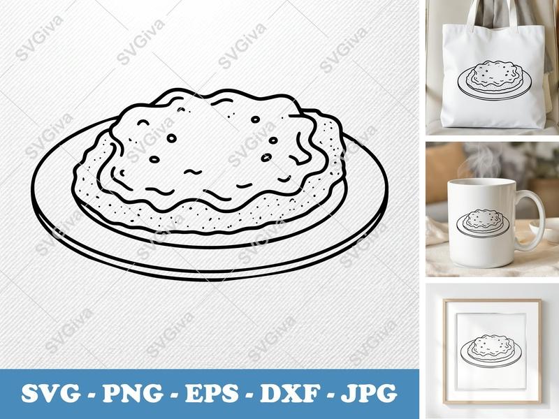 Chicken Parmesan SVG, Modern Clean Food Cut File, PNG EPS DXF for Cricut & Silhouette, Dinner Plate Graphic