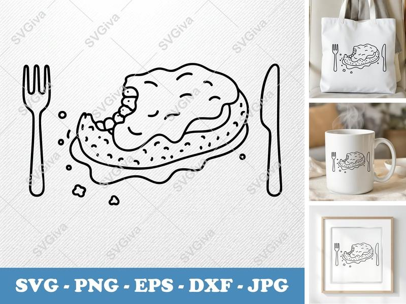 Chicken Parmesan SVG, Modern Clean Food Design, Fork Knife Cut File, PNG EPS DXF for Cricut Silhouette