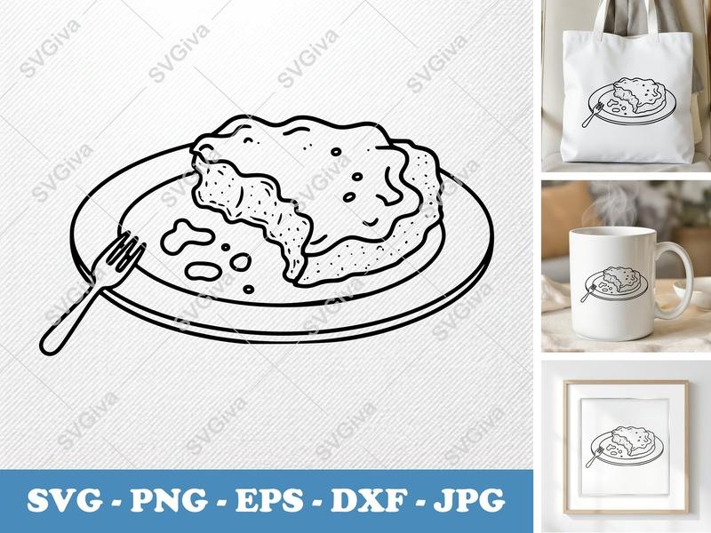 Chicken Parmesan SVG, Modern Clean Food Graphic, Plate & Fork, PNG EPS DXF | Cricut Silhouette Cut File