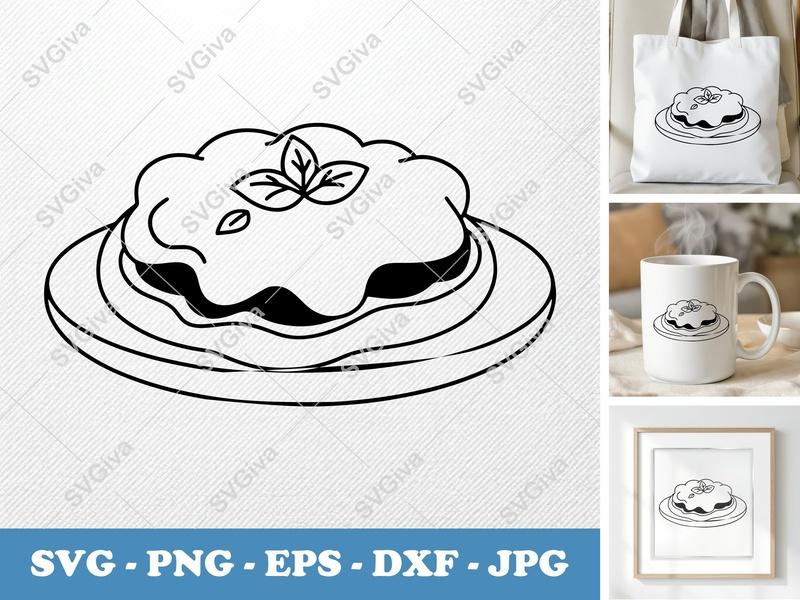 Chicken Parmesan SVG, Modern Outline Clip Art, Food Dish PNG, EPS, DXF for Cricut & Silhouette, Kitchen Decor Vector