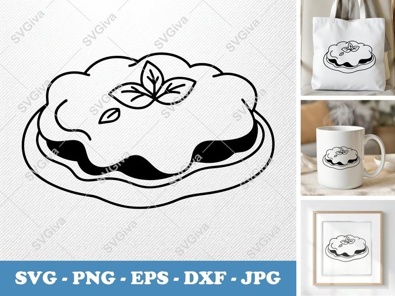 Chicken Parmesan SVG, Modern Outline Design with Basil Leaves, PNG EPS DXF for Cricut & Silhouette, Kitchen Food Cut File