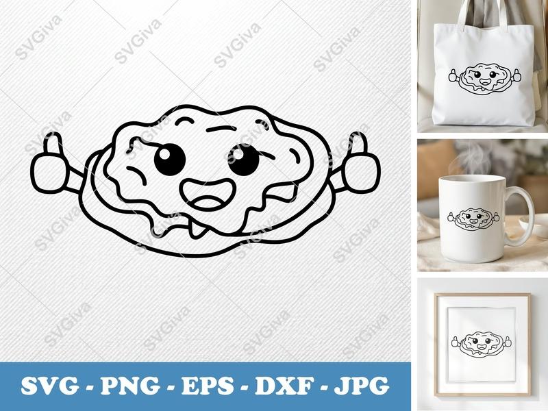 Chicken Parmesan with Smiling Face SVG | Friendly Rounded Body Bean-Shaped Art | PNG DXF EPS | Cricut Silhouette File