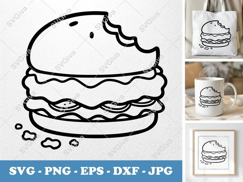 Chicken Sandwich Partially Eaten SVG PNG DXF EPS | Cricut Silhouette Cut File Food