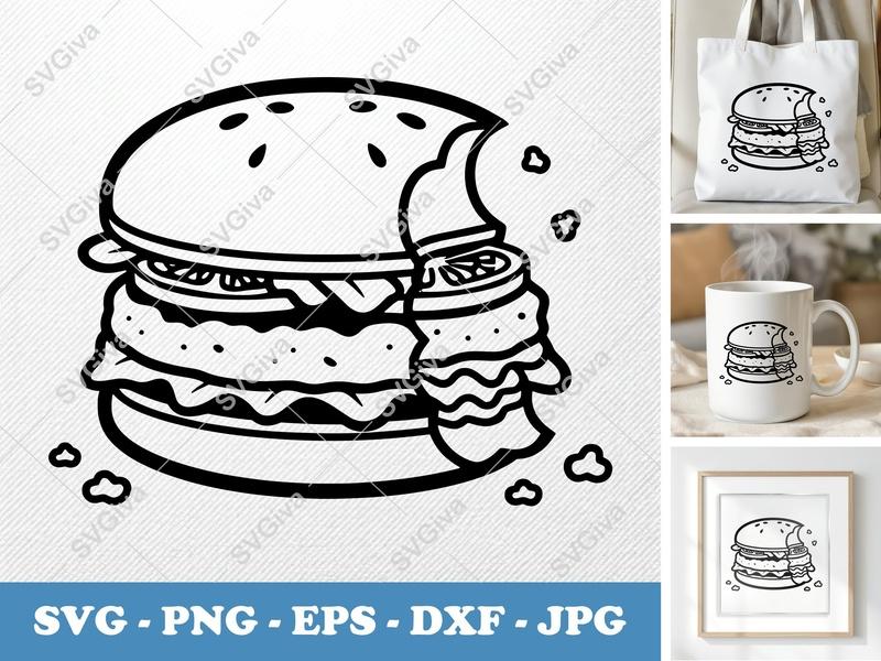 Chicken Sandwich Partially Eaten SVG PNG DXF EPS | Food Cut File Cricut Silhouette