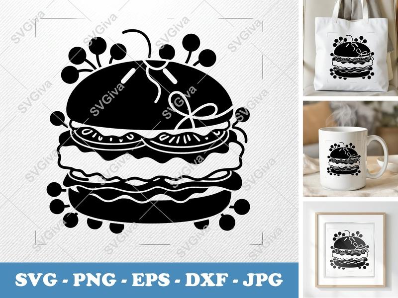 Chicken Sandwich SVG | Modern Fast Food Clipart | Burger Design PNG EPS DXF for Cricut & Silhouette | Kitchen Decor Cut File