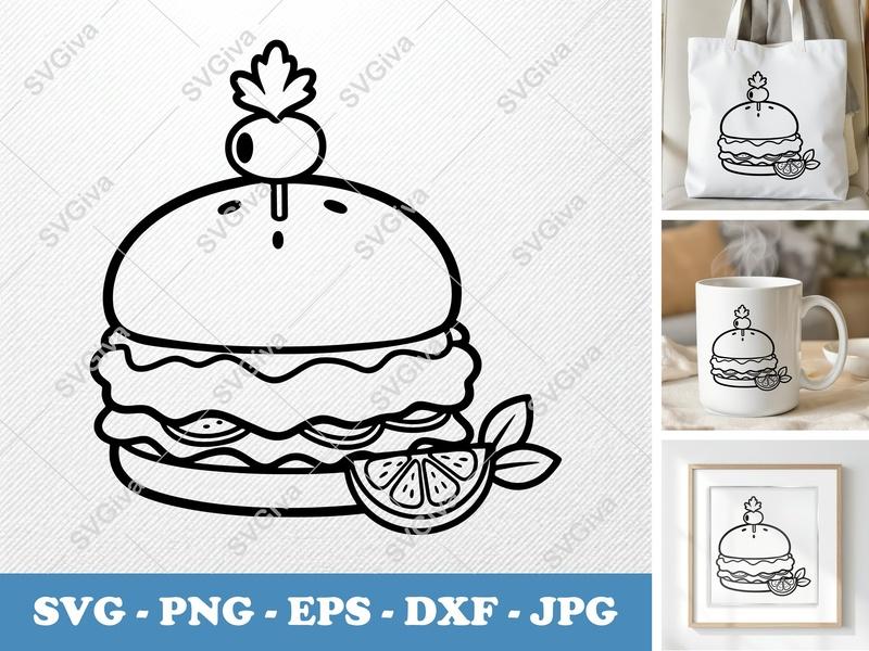 Chicken Sandwich with Garnish SVG PNG DXF EPS Cricut Silhouette File
