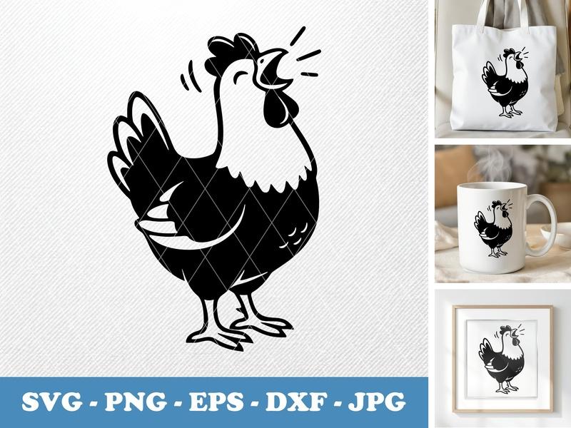 Chicken singing SVG, Simple Outline Fill Cut File, Farm Animal Clipart, Cricut Silhouette Svg Files, PNG EPS DXF Vector Design