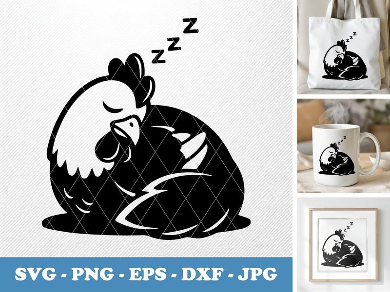 Chicken sleeping Outline Fill SVG, Farm Animal Cut File, Rooster Hen Clipart, Cricut Silhouette Svg Files, PNG EPS DXF Vector