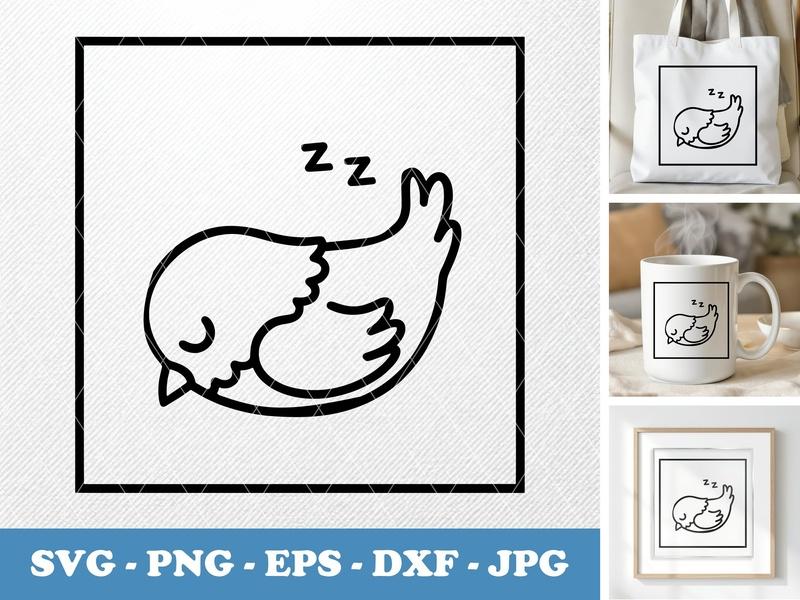 Chicken sleeping Simple Bold Outline SVG, Cute Farm Animal Cut File, Svg Files for Cricut, Clipart PNG DXF EPS