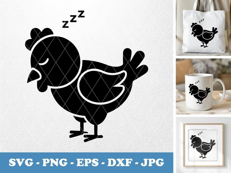 Chicken sleeping Simple round SVG, Cute Farm Animal Svg, Sleeping Chicken Cut File, Cricut, Silhouette, PNG, EPS, DXF Vector